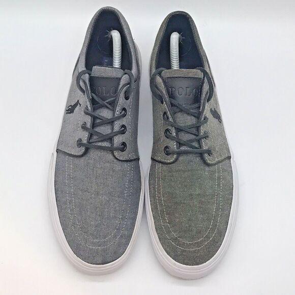 Polo Ralph Lauren Faxon Gray Low Top Shoes Men's 10.5 D Lace Up Chambray Sneaker - Picture 6 of 13